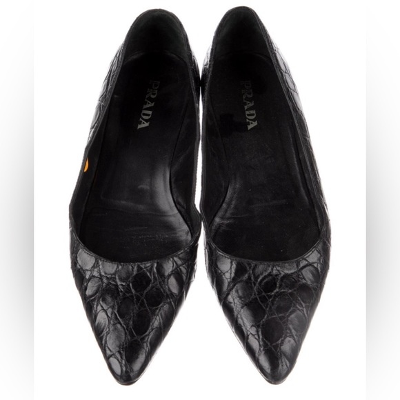 Prada Croc Embossed Flats Sz 8 - Picture 1 of 4